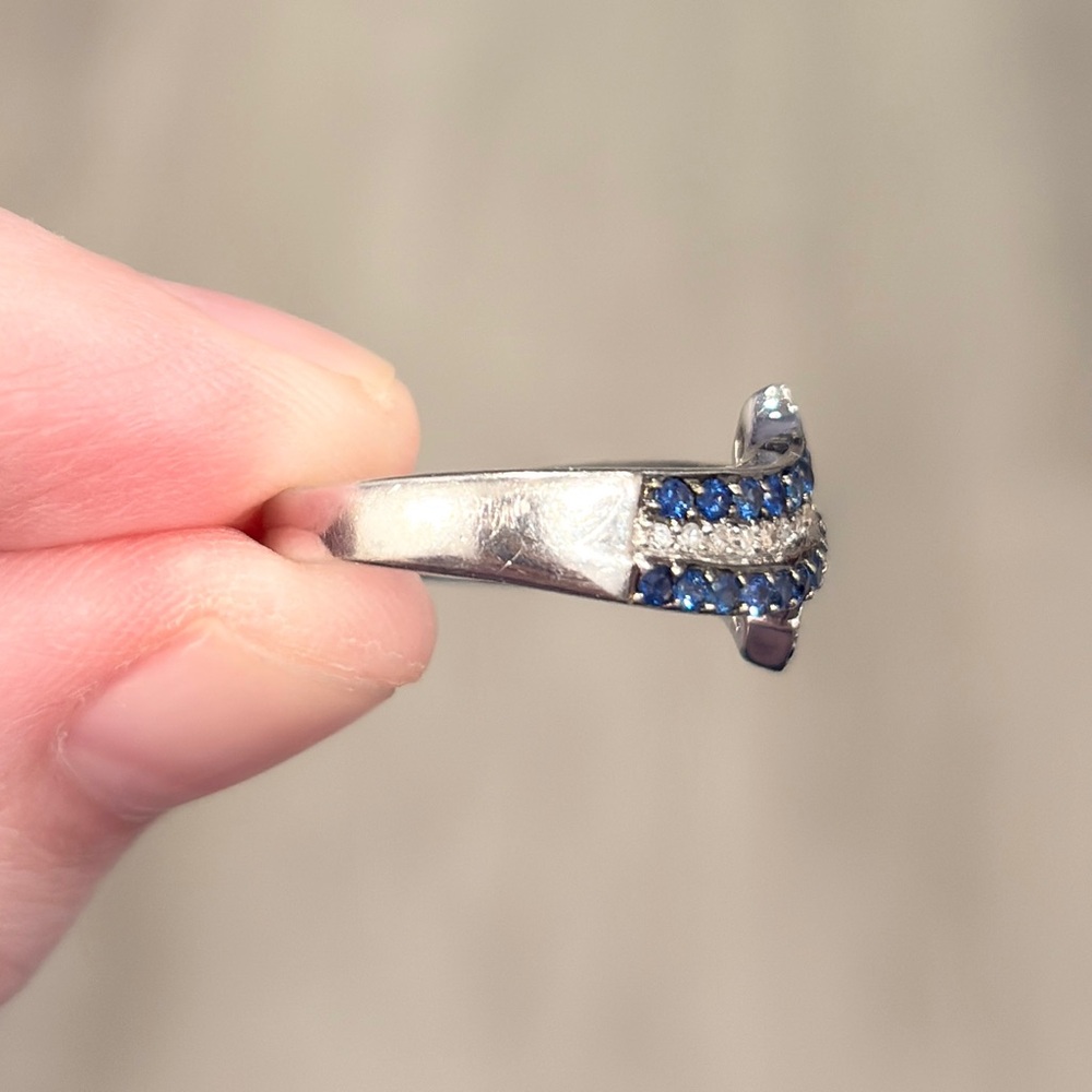 Vintage 14K Sapphire Diamond Ring, Natural Half Carat Blue Wave Size 7.25 - Picture 8 of 14